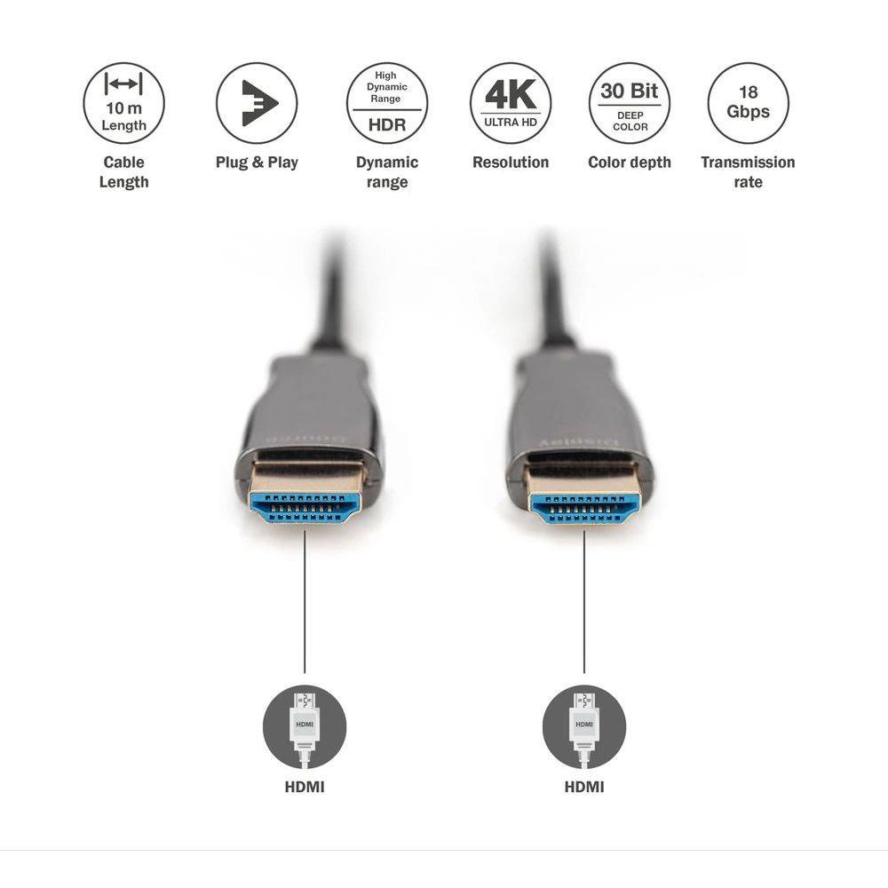 DIGITUS UHD 4K 3D 120Hz aranyozott 2.0b AOC optikai HDMI kábel 10m