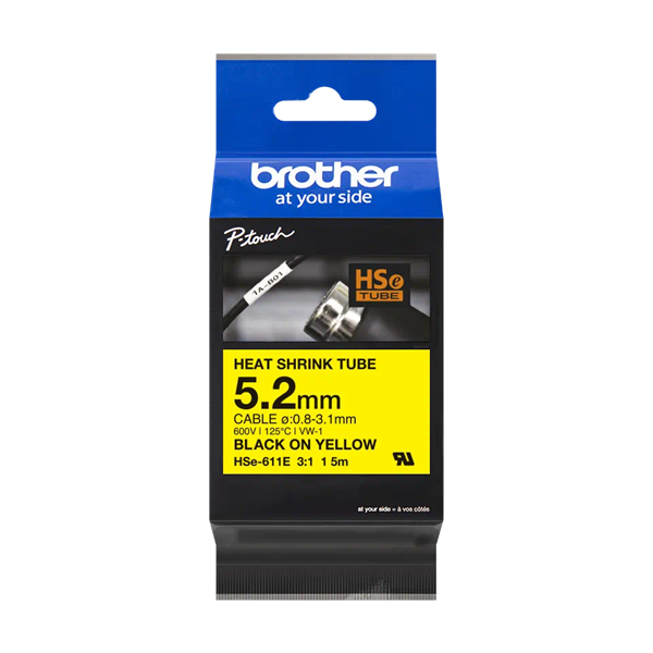Brother HSE-611E P-Touch szalag 5,2mm Black on Yellow - 1,5m Brother HSE-611E P-Touch szalag 5,2mm Black on Yellow - 1,5m