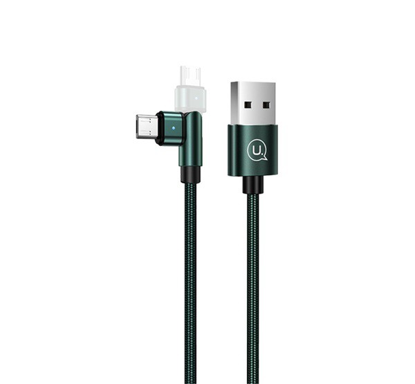 USAMS U60 adatkábel és töltő (USB - microUSB, forgatható fej, 100cm, LED jelző) SÖTÉTZÖLD (SJ478_MICROUSB_DG)
