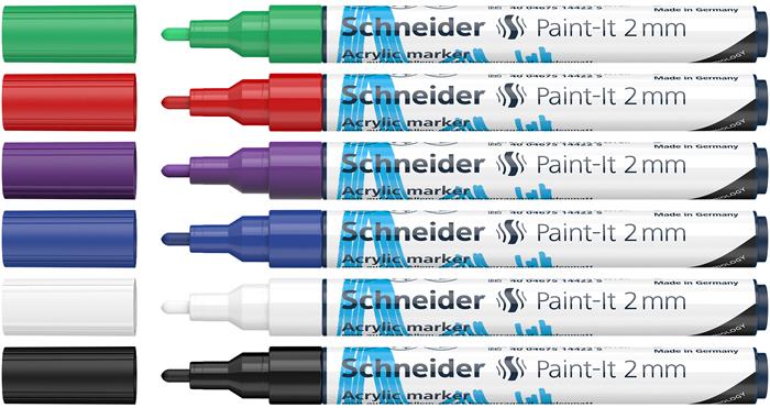 Akril marker készlet, 2 mm, SCHNEIDER "Paint-It 310", 6 különböző szín