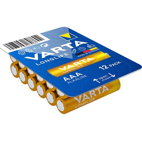 Mikroelem AAA, alkáli mangán, 1,5V, 12 db, Varta Longlife LR03, AAA, LR3, AM4M8A, AM4, S Mikroelem AAA, alkáli mangán, 1,5V, 12 db, Varta Longlife LR03, AAA, LR3, AM4M8A, AM4, S