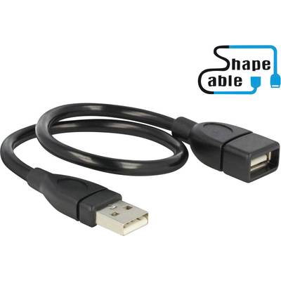Delock USB 2.0 Csatlakozókábel [1x USB 2.0 dugó, A típus - 1x USB 2.0 alj, A típus] 0.35 m Fekete Hajlékony hattyúnyak kábel