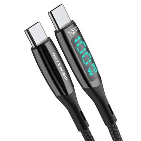 BlitzWolf BW-TC23 USB-C - USB-C kábel 100W 90cm fekete BlitzWolf BW-TC23 USB-C - USB-C kábel 100W 90cm fekete