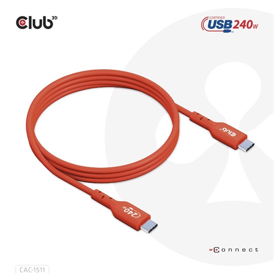  Club3D USB2 Type-C Bi-Directional USB-IF Certified Data 480Mb PD 240W(48V/5A) EPR  1m  kábel