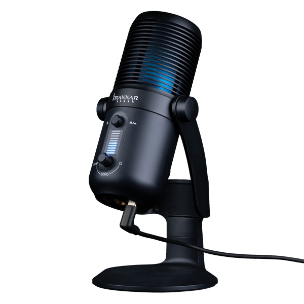 KONIX - DRAKKAR PC Fury Pro Asztali Streaming Mikrofon USB-s Tripod Állványnal Fekete