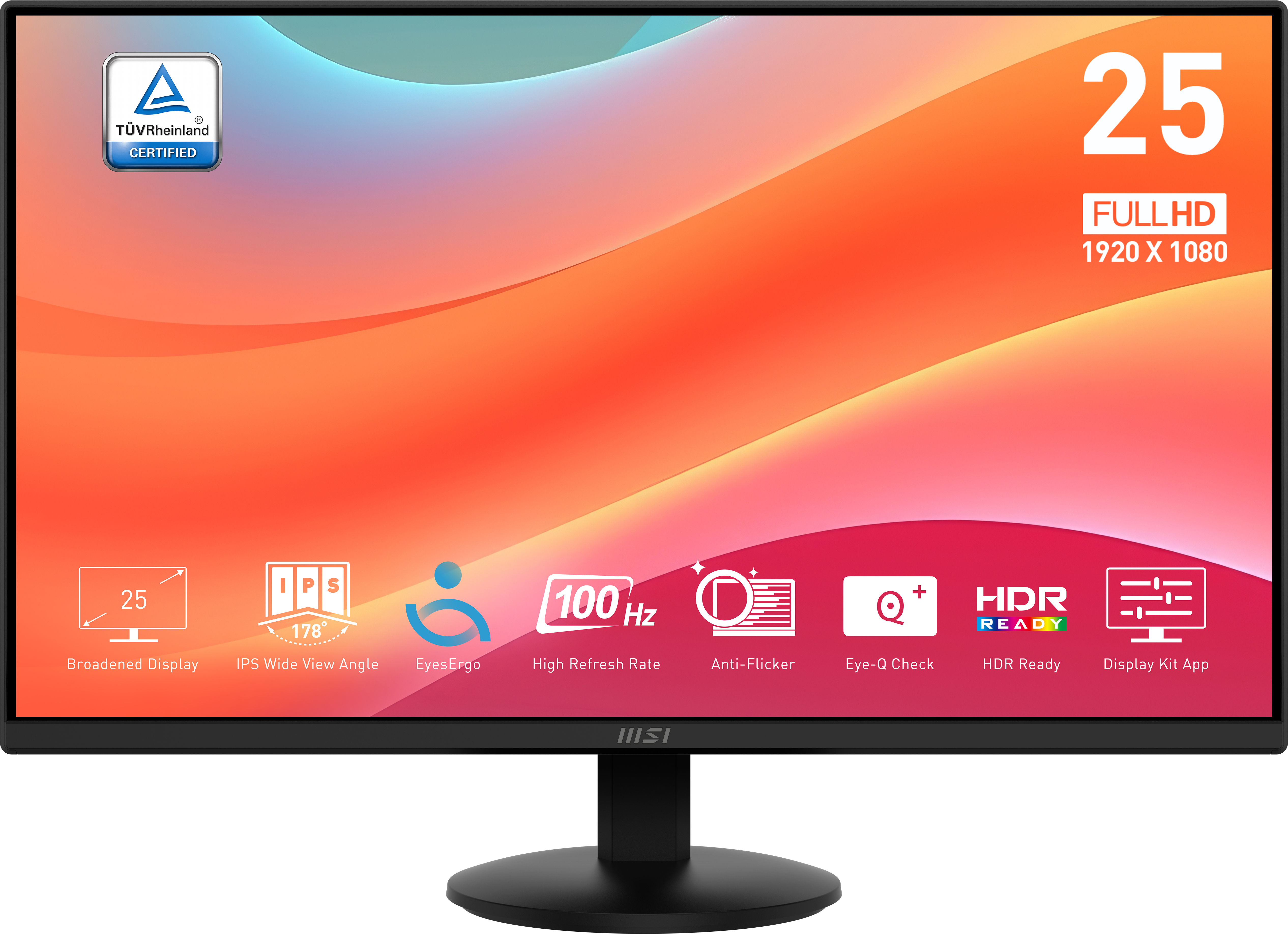 MSI 24,5" Business PRO MP252L Monitor - 1920x1080, Full HD, LED, IPS, 100Hz, 1ms, FreeSync, Fekete