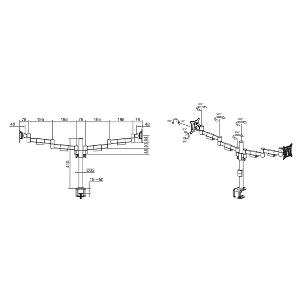 MULTIBRACKETS Asztali konzol (2 képernyős), M VESA Deskmount Officeline Dual White (15-30", max.VESA: 100x100 mm, 8 kg)