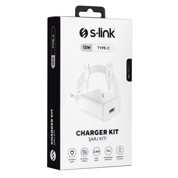 S-Link  SL-EC40T   5V/2.4A  12W Telefon töltő + töltőkábel Fehér 