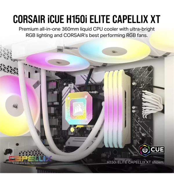 CORSAIR iCUE H150i ELITE CAPELLIX XT White, 360mm Radiator, Liquid CPU Hűtő