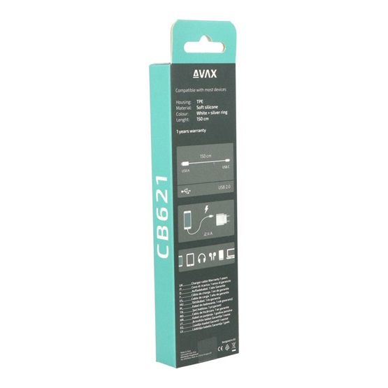  AVAX CB621 CREAMY+ USB A - Type C  1,5m  2.4A gyorstöltő kábel fehér-ezüst  