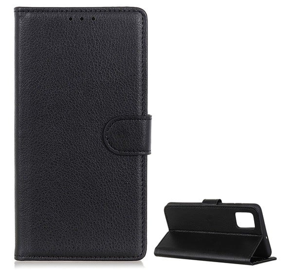 Tok álló, bőr hatású (FLIP, oldalra nyíló, asztali tartó funkció, prémium) FEKETE [Xiaomi Mi 10T Pro 5G]