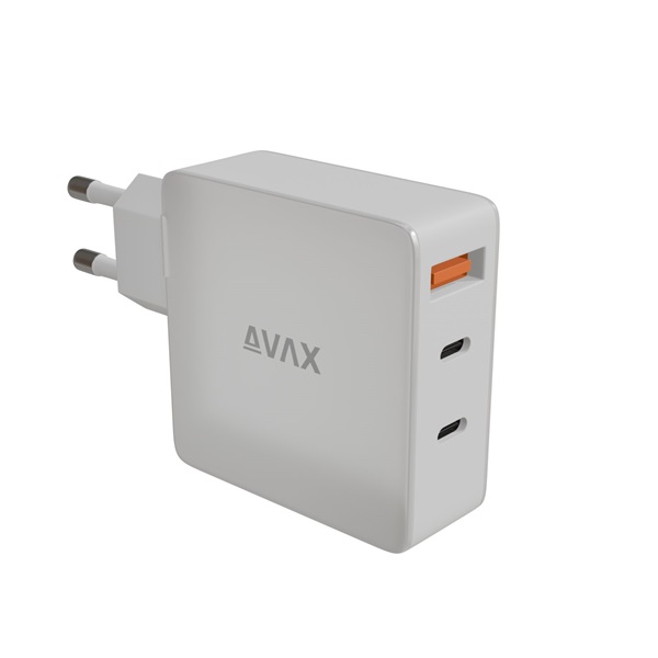 AVAX CH921W PRIME 140W GaN 2x Type C (PD 3.1) + USB A 30W fehér hálózati gyorstöltő AVAX CH921W PRIME 140W GaN 2x Type C (PD 3.1) + USB A 30W fehér hálózati gyorstöltő
