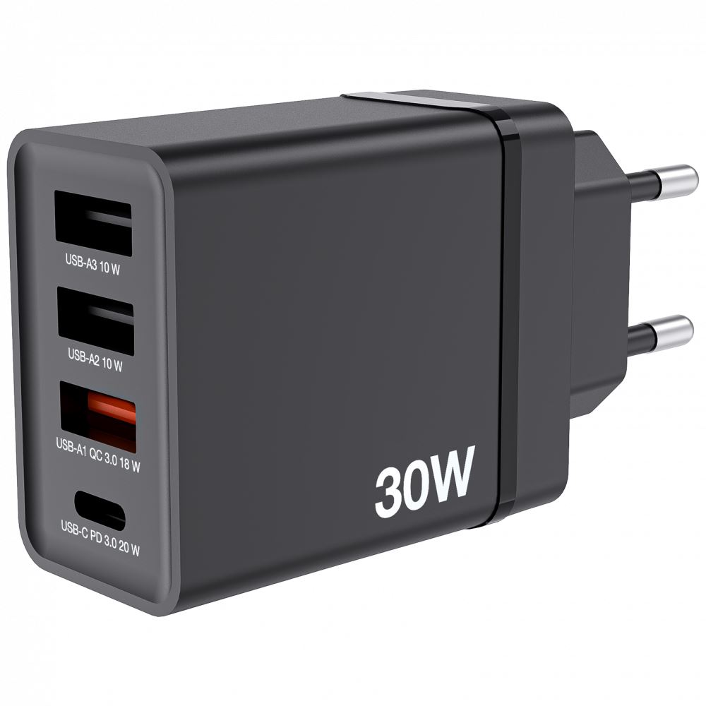 Verbatim 30W 4-Port (1xUSB-C PD 20W / 1xUSB-A QC 3.0 / 2xUSB-A 10W) EU hálózati töltő fekete (49700) Verbatim 30W 4-Port (1xUSB-C PD 20W / 1xUSB-A QC 3.0 / 2xUSB-A 10W) EU hálózati töltő fekete (49700)