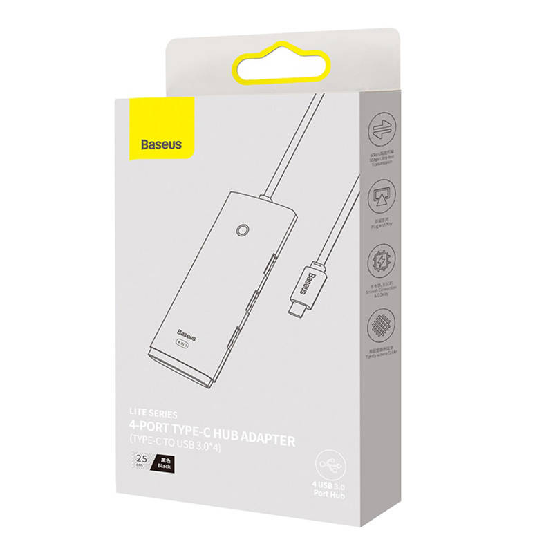 HUB Adapter 4-Port USB-C Baseus OS-Lite 25cm (Black) HUB Adapter 4-Port USB-C Baseus OS-Lite 25cm (Black)
