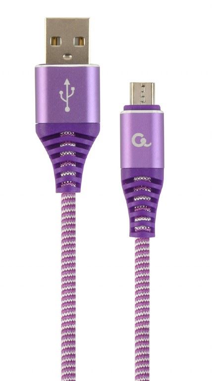 Gembird USB 2.0 A -> USB micro-B M/M adatkábel 1m lila-fehér szövet borítás (CC-USB2B-AMmBM-1M-PW)
