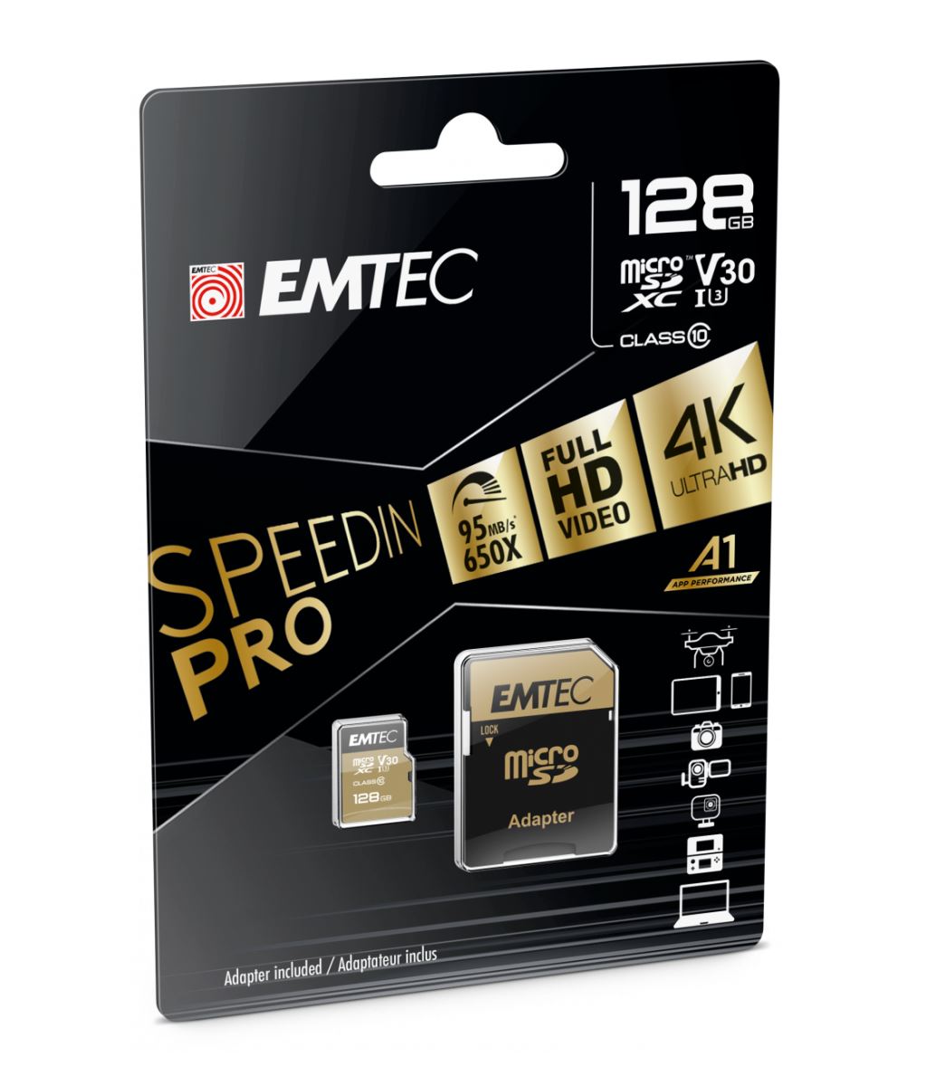 128GB microSDXC Emtec SpeedIN Pro USH-I U3 V30 + adapter (ECMSDM128GXC10SP)