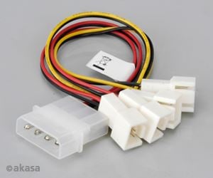 Akasa 4pin Molex -> 4x 3pin ventilátor kábel 15cm (AK-CB001)
