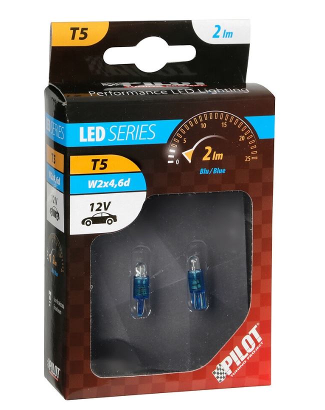 Lampa 12V (T5) LED dióda, kék színű, pár (0158412)