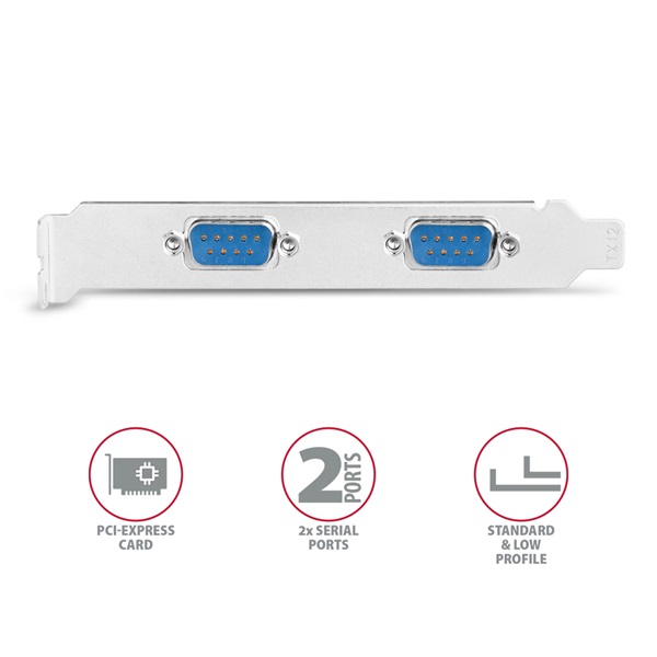 Axagon 2x Soros port bővítő kártya PCIe (PCEA-S2N) Axagon 2x Soros port bővítő kártya PCIe (PCEA-S2N)