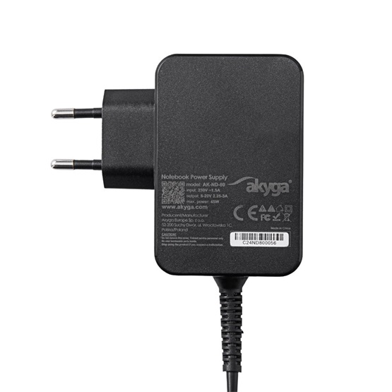  Akyga AK-ND-80 5 - 20V / 2.25 - 3A 45W USB-C Power Delivery 3.0 GaN tápegység