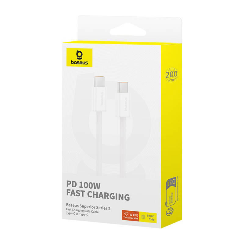 USB-C USB-C gyors töltőkábel Baseus Superior 2 100W 2m (fehér) USB-C USB-C gyors töltőkábel Baseus Superior 2 100W 2m (fehér)