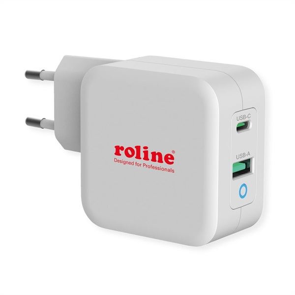Roline 1x USB3.0 Type-A + 1x USB Type-C fali töltő 65W fehér (19.11.1041-10)