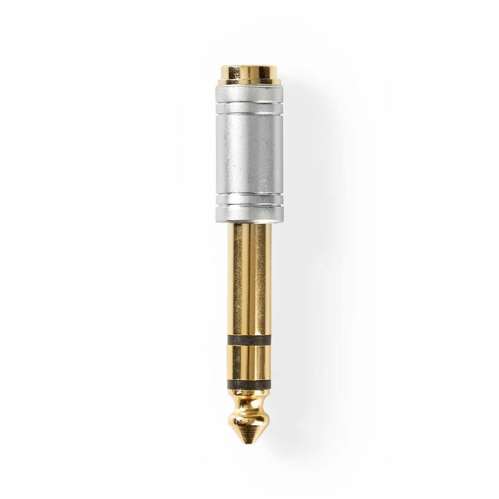 Nedis sztereó audio adapter, 6.35 mm Dugasz, 3.5 mm Aljzat, aranyozott, fém, ezüst, 1db (CAGC23930ME)