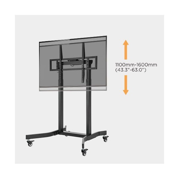 Equip 650631  55"-100" álló dönthető állítható magasság  gurulós motoros Max.:120kg Fekete TV állvány  