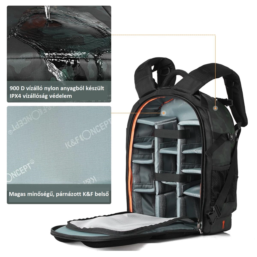 K&f Concept Beta Backpack 22 literes, fotós hátizsák, vízálló