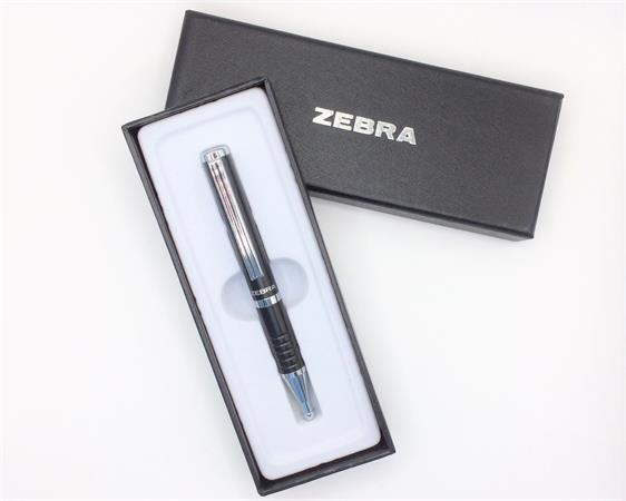 Golyóstoll, 0,24 mm, teleszkópos, metálfekete, ZEBRA "SL-F1", kék