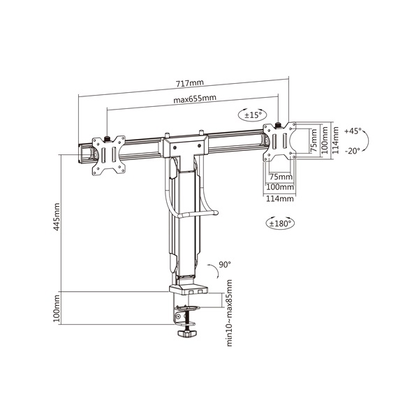 MULTIBRACKETS  2 képernyős M Deskmount Slim Basic Dual  17-27" max.VESA: 200x200 mm  6 kg Asztali konzol
