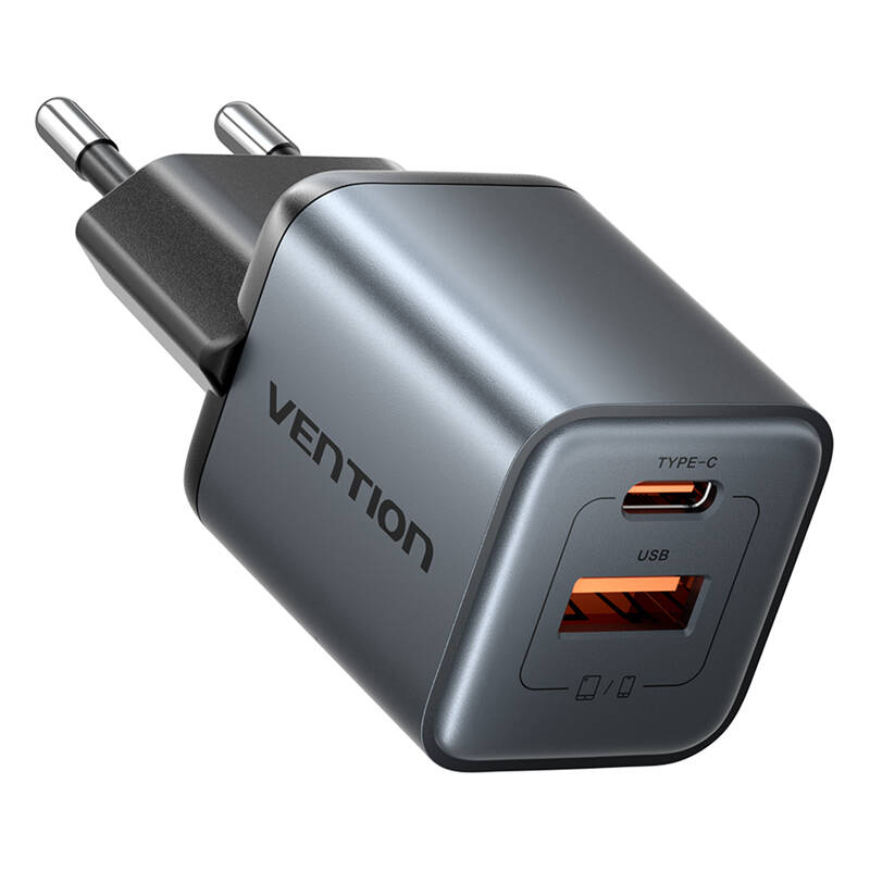 Vention GaN USB-C + USB-A 30W-os töltő Szürke 