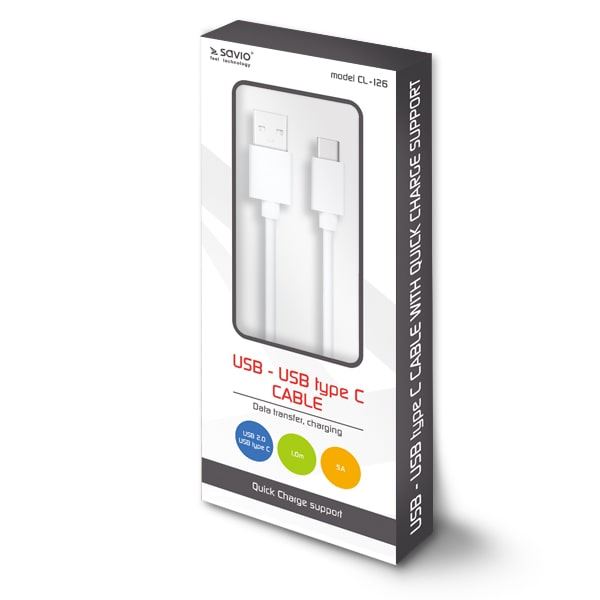 Savio CL-126 kábel USB-A - USB-C 1m Savio CL-126 kábel USB-A - USB-C 1m