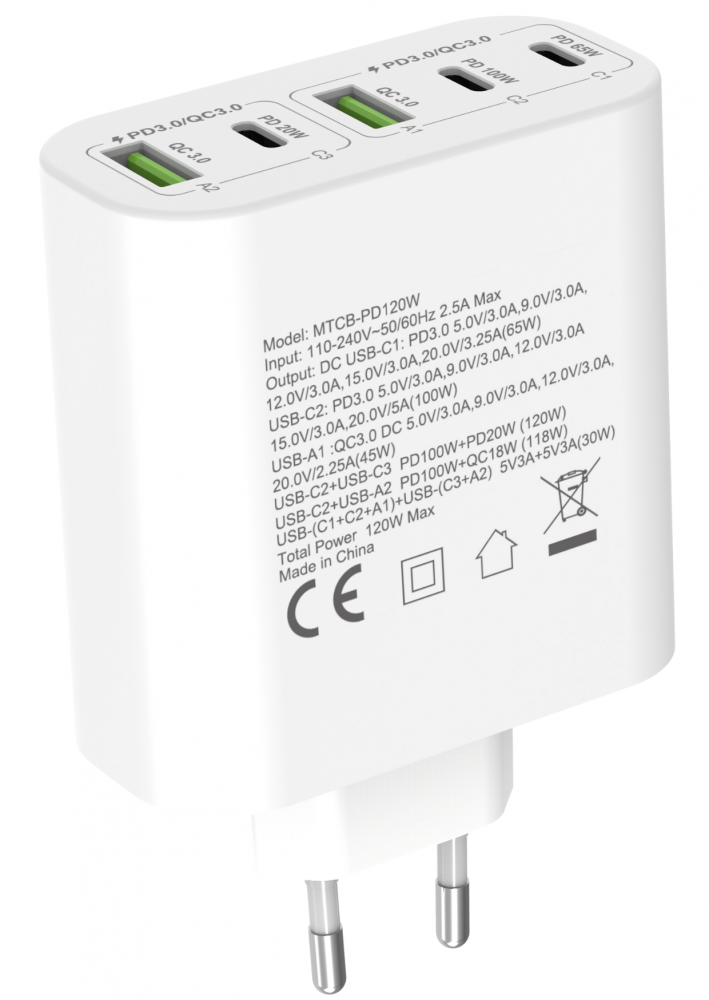 Hálózati gyorstöltő adapter 120W, Fehér
