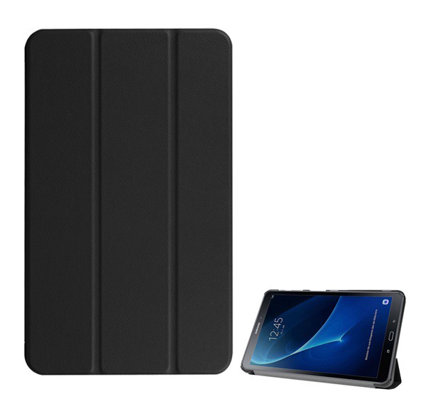 Tok álló, bőr hatású (aktív FLIP, oldalra nyíló, TRIFOLD asztali tartó funkció) FEKETE [Samsung Galaxy Tab A 10.1 WIFI (2016) SM-T580]