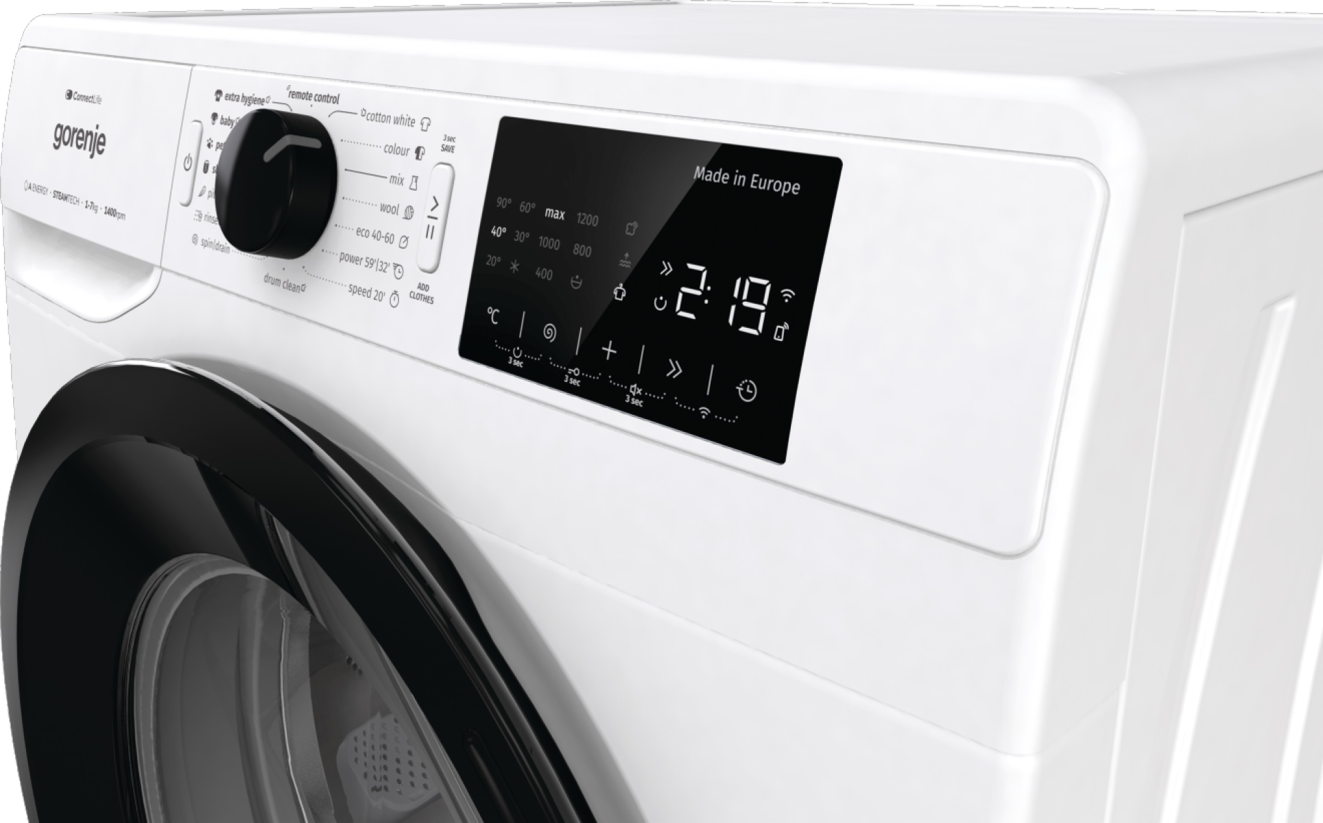 Gorenje WPNEI74ASWIFI Elöltöltős mosógép - 7 kg, 1400 ford./perc, A Energiaosztály,  Gőz program, WiFi