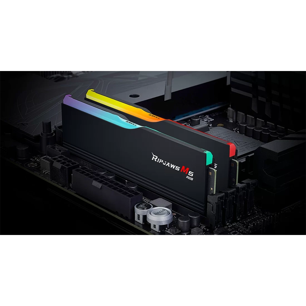 G.SKILL Ripjaws M5 RGB 32GB Kit2 (2x16GB) DDR5 6400 Mhz CL36-48-48-102 1.4V Memória Fekete G.SKILL Ripjaws M5 RGB 32GB Kit2 (2x16GB) DDR5 6400 Mhz CL36-48-48-102 1.4V Memória Fekete