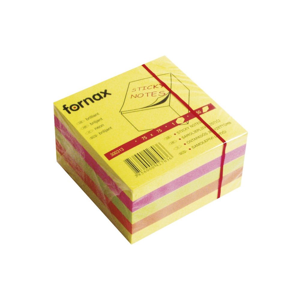 Fornax Jegyzettömb öntapadó, 75x75mm, 450lap,  neon (300313)