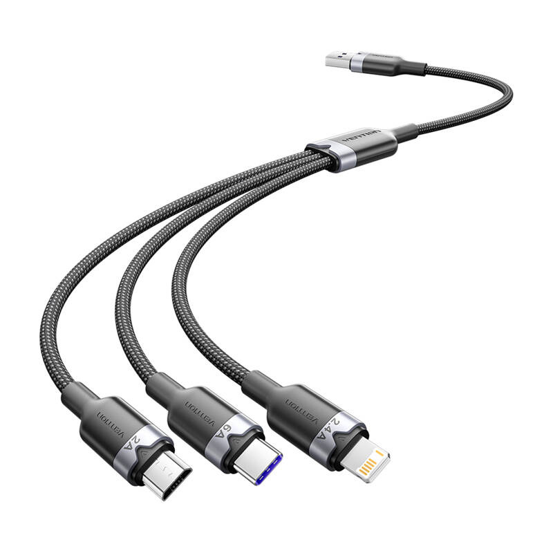 USB 2.0 A-3-in-1 6A kábel Vention CTRBG 1.5M (fekete) USB 2.0 A-3-in-1 6A kábel Vention CTRBG 1.5M (fekete)