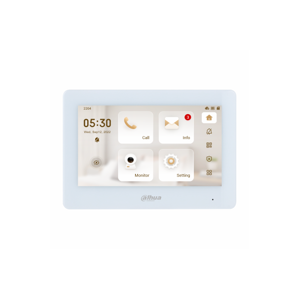 Dahua IP video kaputelefon - VTH5422HW-W (beltéri egység, 2 vezetékes; 7" touch, 3 ajtó, SD, I/O, PoE, wifi, fehér)