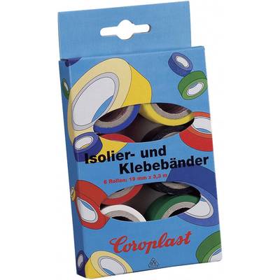 PVC elektromos szigetelőszalag készlet, 3 m x 19 mm, kék/sárga/piros/fekete/fehér/zöld, Coroplast 28839 PVC elektromos szigetelőszalag készlet, 3 m x 19 mm, kék/sárga/piros/fekete/fehér/zöld, Coroplast 28839