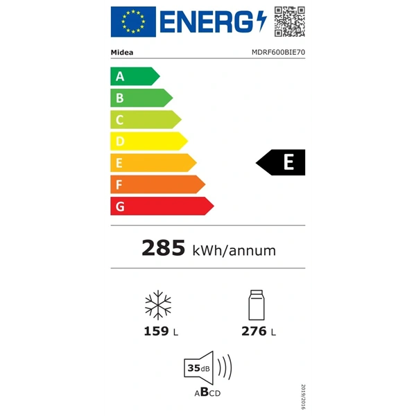 Midea MDRF600BIE70 Hűtő:276L Fagyasztó:159L No frost négyajtós hűtőszekrény Inox