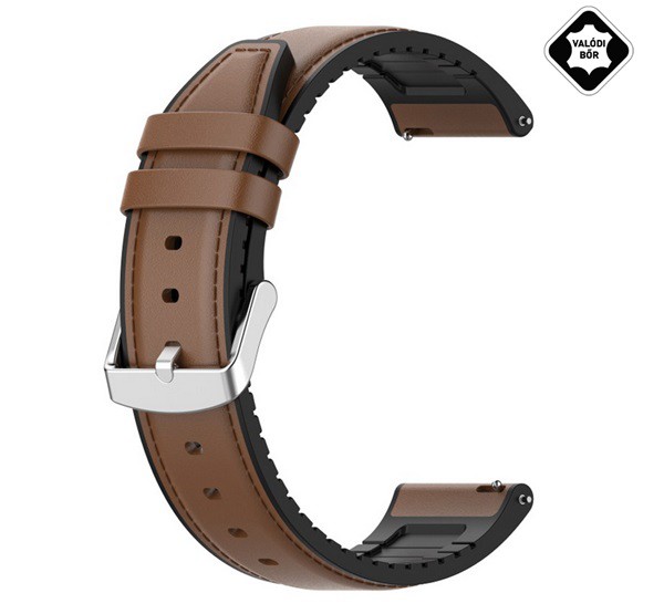 Pótszíj (univerzális, 22 mm, valódi bőr) SÖTÉTBARNA [Honor Watch GS 3]
