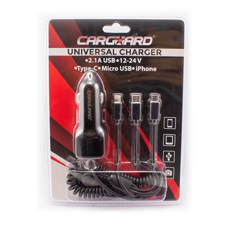 Carguard 55051 UNIVERZÁLIS TELEFONTÖLTŐ, MICRO USB + IPHONE 5/6 CSATLAKOZÁSSAL + USB 1A