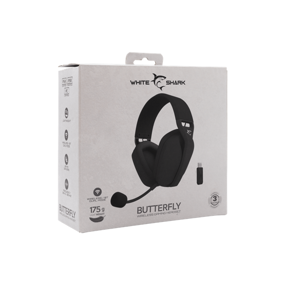  White Shark GH-2442B BUTTERFLY vezeték nélküli gamer fejhallgató mikrofonnal Fekete