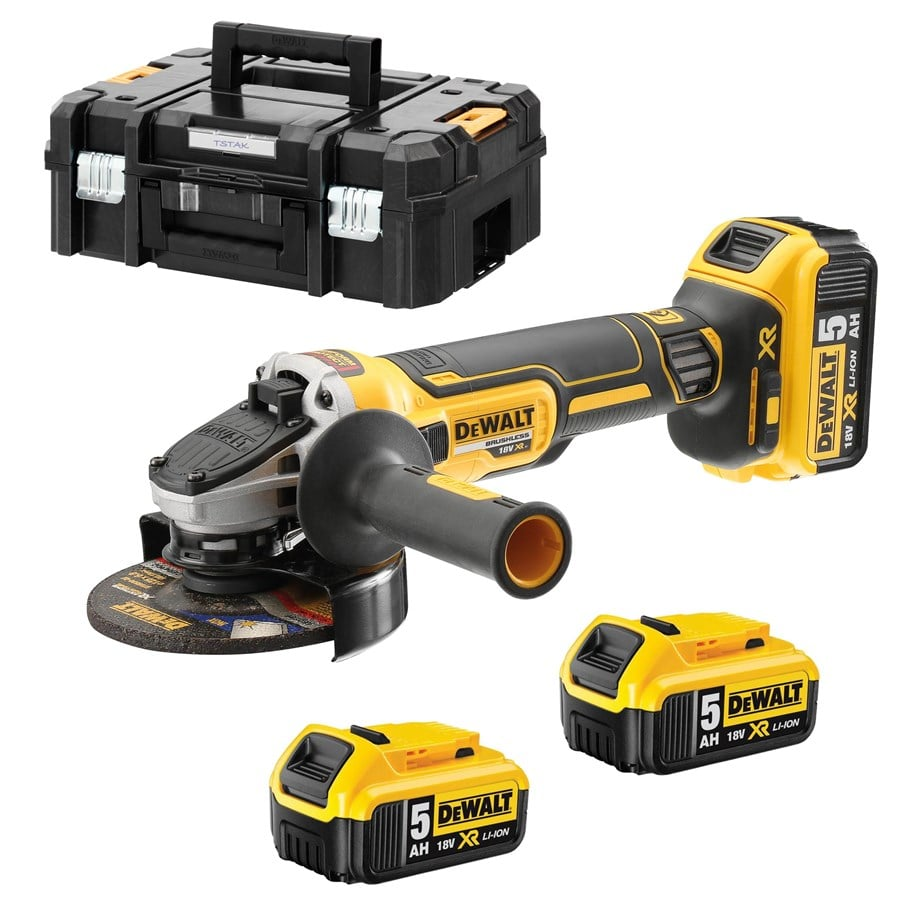 DEWALT 18V XR kefe nélküli 3x5Ah Sarokcsiszoló