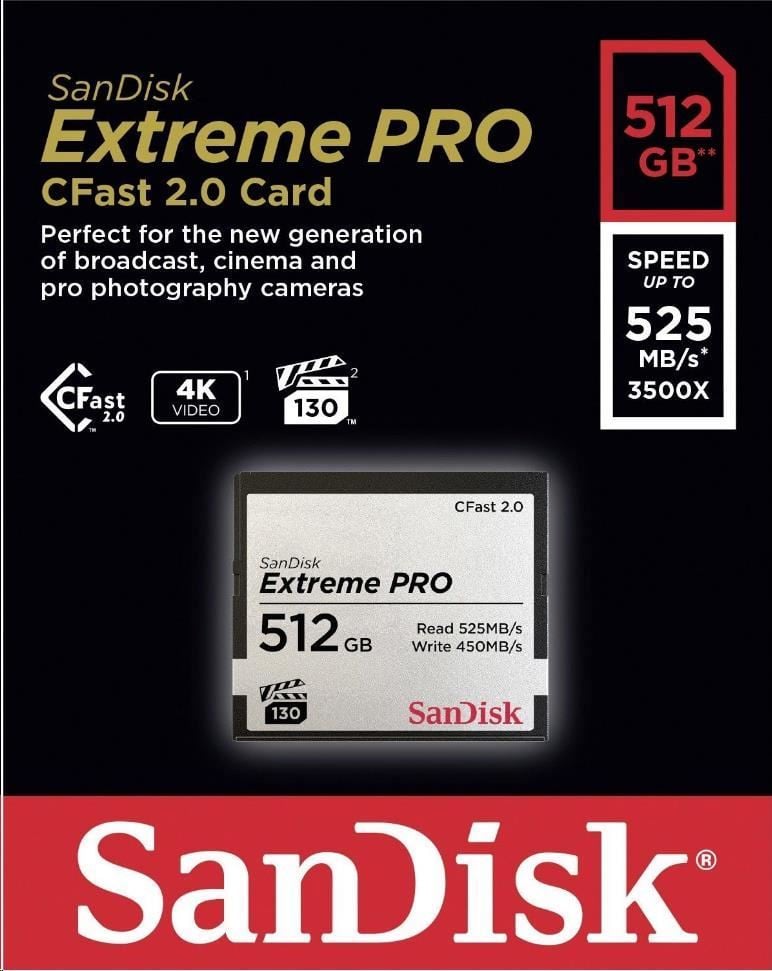 Sandisk SDCFSP-512G-G46D / 173409 CFast 2.0 Extreme Pro 512GB Compact Flash Sandisk SDCFSP-512G-G46D / 173409 CFast 2.0 Extreme Pro 512GB Compact Flash