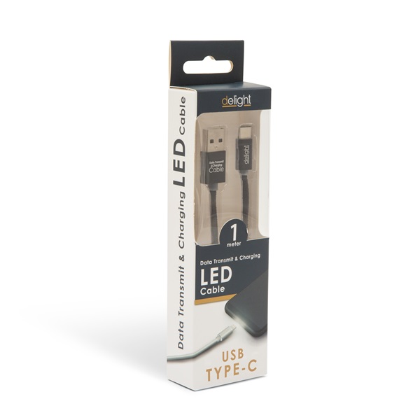 Delight USB Type-C töltőkábel 1m, fekete (55442C-BK) Delight USB Type-C töltőkábel 1m, fekete (55442C-BK)