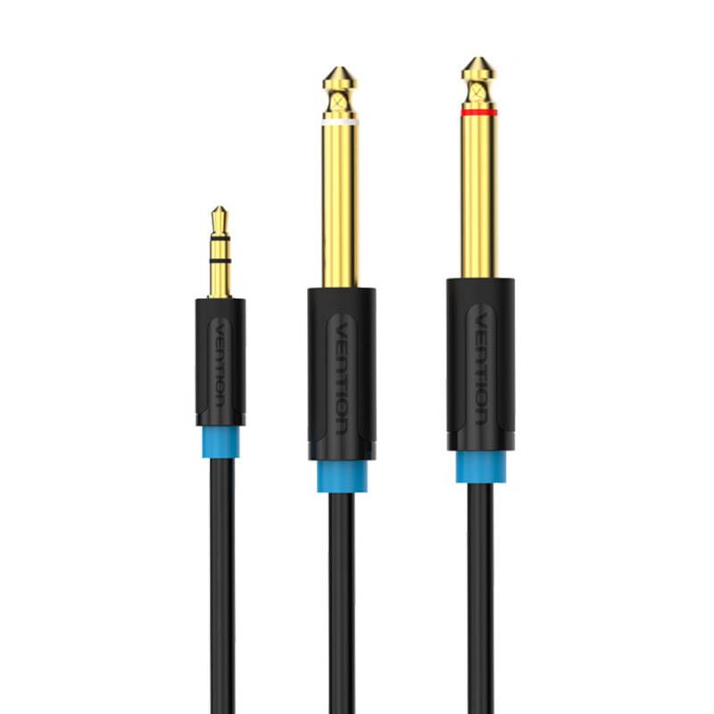 3.5mm TRS Male to 2x 6.35mm Male Audio Cable 1m Vention BACBF (black)