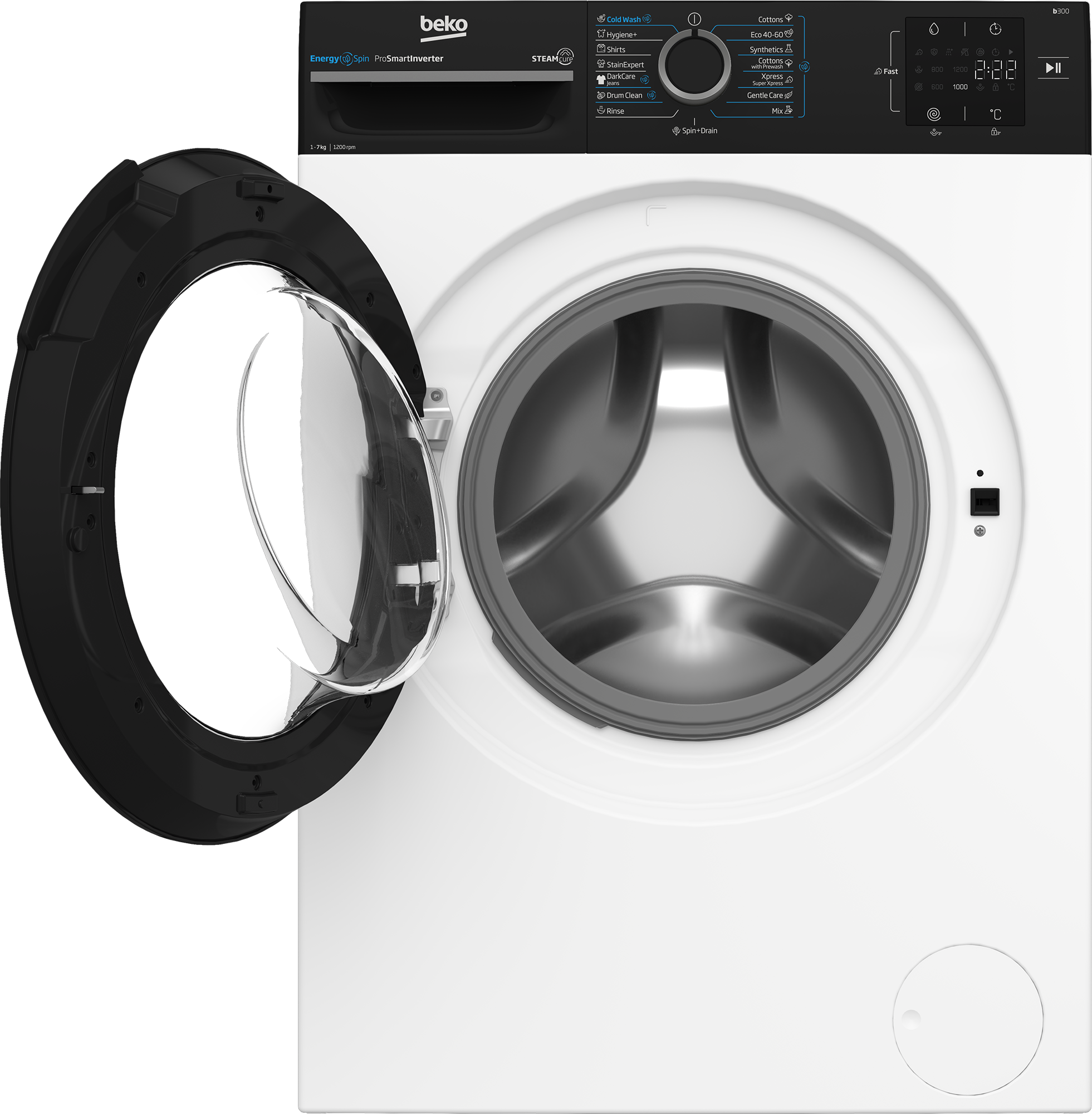 Beko BM3WFSU37213WPBB Elöltöltős mosógép – 7 kg, 1200 ford./perc, B Energiaosztály, SteamCure gőz technológia, OptiSense, Hygiene+
